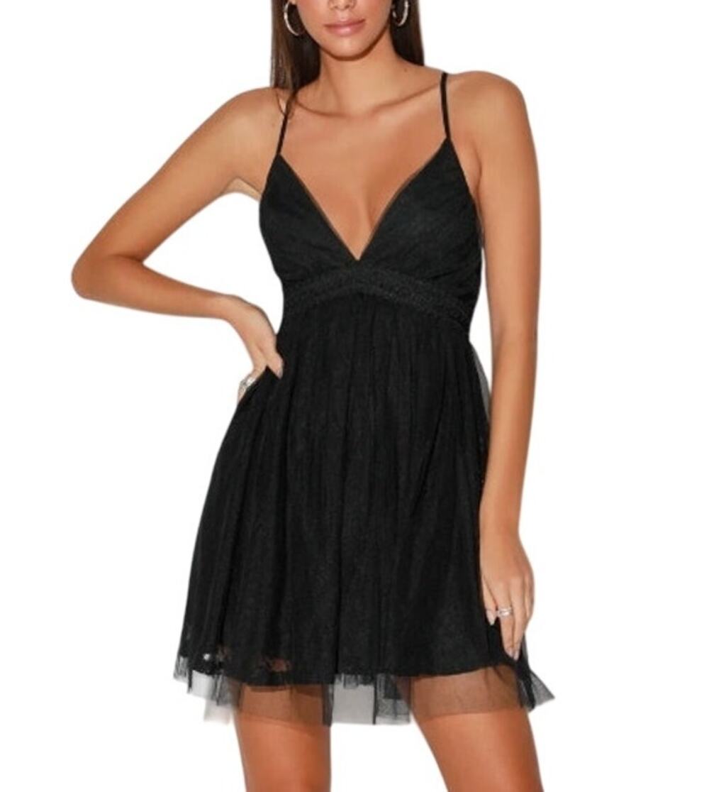 Lulu's Night of Love Black Mesh Lace Sleeveless Skater Dress Size XS